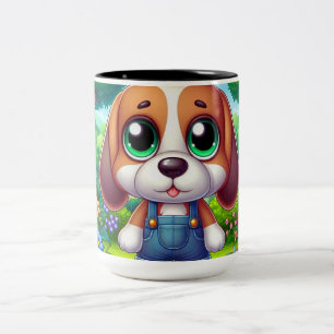 Caneca De Café Em Dois Tons Puppy Adorável Em Sobreposições