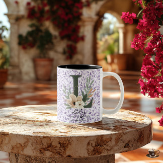 Caneca De Café Em Dois Tons Pure Boho Chic Mug com o Monograma Floral da Lily