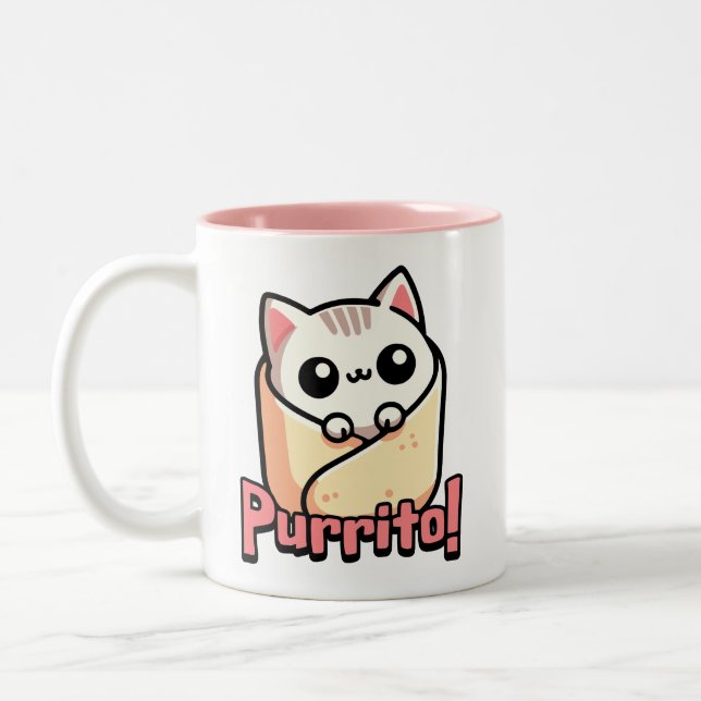 Caneca De Café Em Dois Tons Purrito! Armadilhas de Gato de Burrito (Esquerda)
