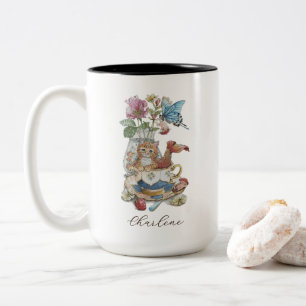 Caneca De Café Em Dois Tons Purrmaid Teacup Floral Aquarela Caprichosa