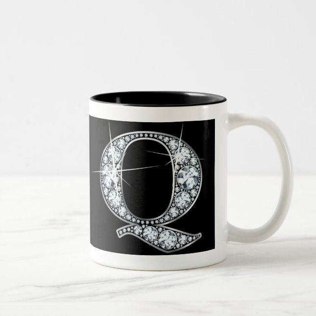 Caneca De Café Em Dois Tons "Q" Diamond Bling em Black Mug (Direita)