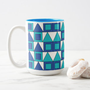 Caneca De Café Em Dois Tons Quadrado Azul Turquesa Triângulo Geométrico