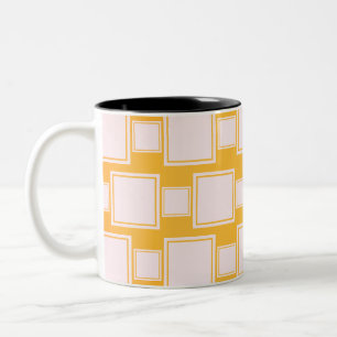 Caneca De Café Em Dois Tons Quadrados Brancos com Quadro no Travesseiro decora