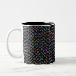 Caneca De Café Em Dois Tons quadrados coloridos padrão vibratório único geomét