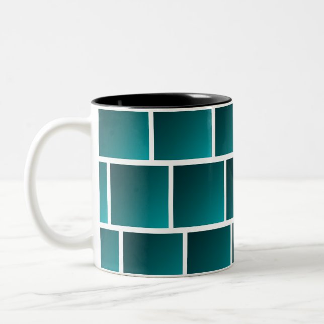 Caneca De Café Em Dois Tons Quadrados de Teal Gradiente (Esquerda)