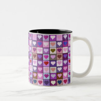 Caneca De Café Em Dois Tons Quadrados roxos e cor-de-rosa do coração
