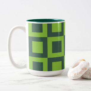 Caneca De Café Em Dois Tons Quadrados Verdes Geométrico