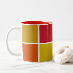 Caneca De Café Em Dois Tons Quadrados vermelhos, amarelos, Dourados e laranja
