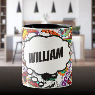 Caneca De Café Em Dois Tons Quadrinho Divertido com Nome Personalizado