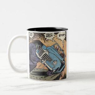 Caneca De Café Em Dois Tons Quadrinhos de terror vintage dos anos 50