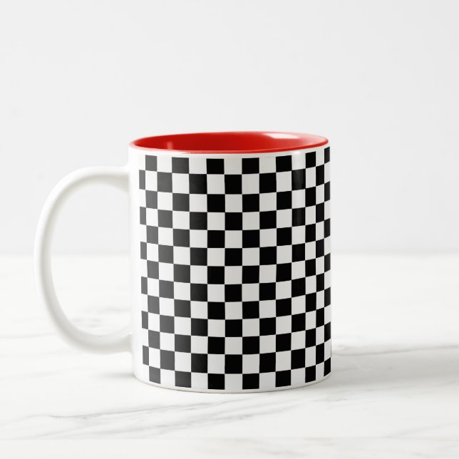 Caneca De Café Em Dois Tons Quadro De Verificação Clássico Preto E Branco (Esquerda)