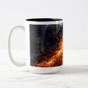 Caneca De Café Em Dois Tons Quando Dois Planetas Colidem