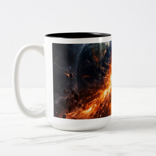 Caneca De Café Em Dois Tons Quando Dois Planetas Colidem (Esquerda)