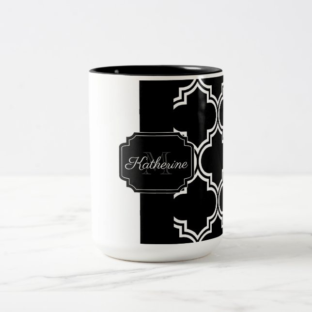 Caneca De Café Em Dois Tons Quatrefoil Preto e Branco (Centro)