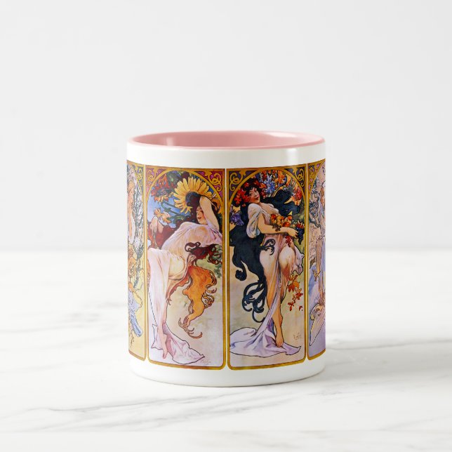 Caneca De Café Em Dois Tons Quatro estações por Alfons Mucha (Centro)