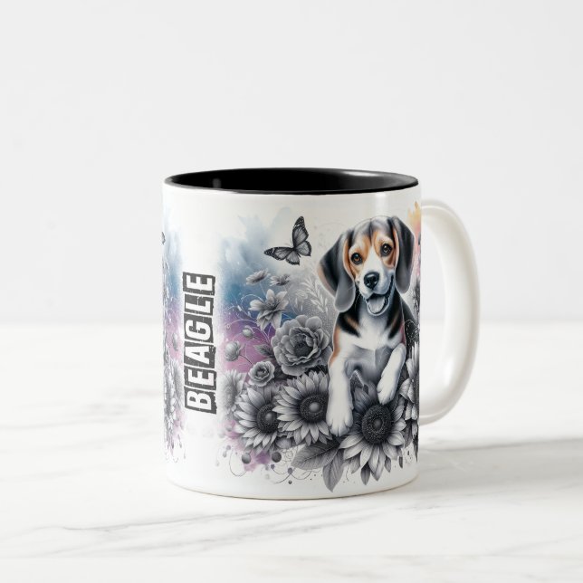 Caneca De Café Em Dois Tons Quebra-cabeça de Cachorro (Frente Esquerda)