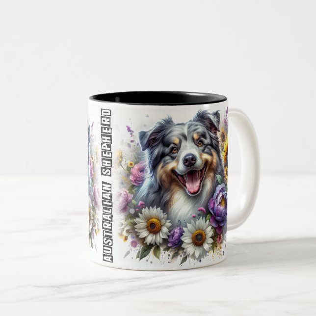 Caneca De Café Em Dois Tons Quebra-cabeça de cão australiano bonito (Frente Esquerda)