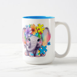 Caneca De Café Em Dois Tons Quebra-cabeça do Elefante Autista