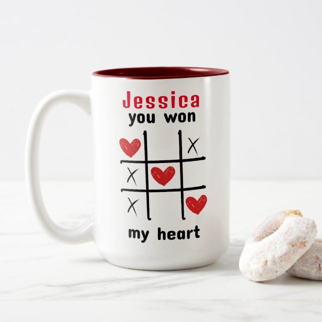 Caneca De Café Em Dois Tons Quebra-cabeça Game I You won my Heart (Com Donut)
