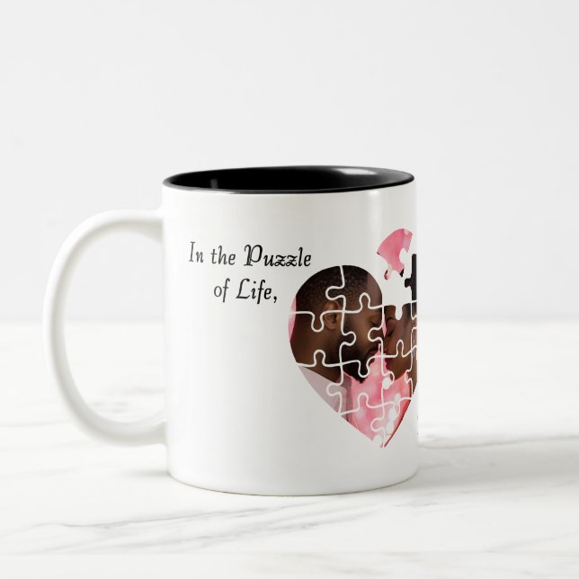 Caneca De Café Em Dois Tons Quebra-cabeça-Heart Design de Mug (Esquerda)