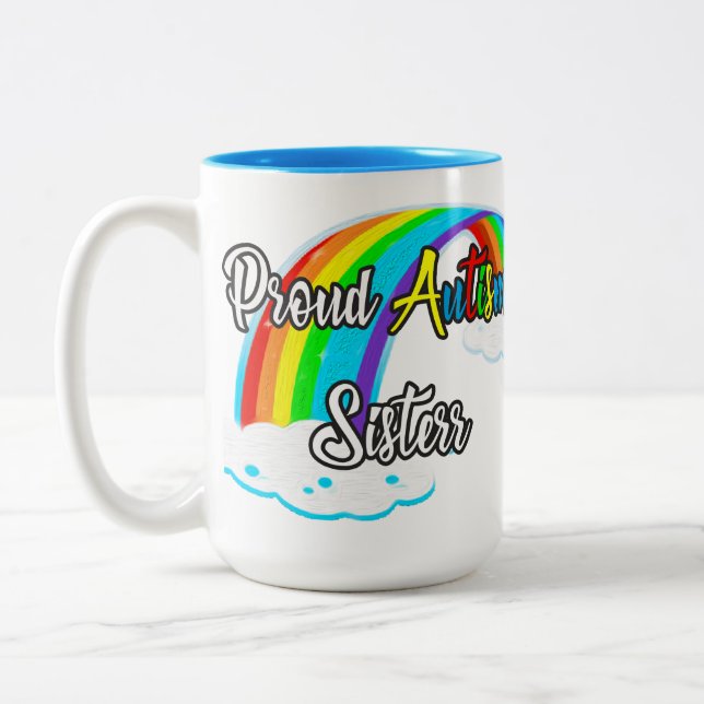 Caneca De Café Em Dois Tons Quebra-cabeça Irmãs Orgulhosas Autismo (Esquerda)
