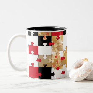 Caneca De Café Em Dois Tons Quebra-cabeça Padrão Vermelho Preto Dourado