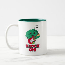 Caneca De Café Em Dois Tons Quebrado! Cartoon de brócolis bonito e punny