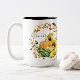 Caneca De Café Em Dois Tons Queda Agradecimento Pumpkin Floral de Girassol Cam