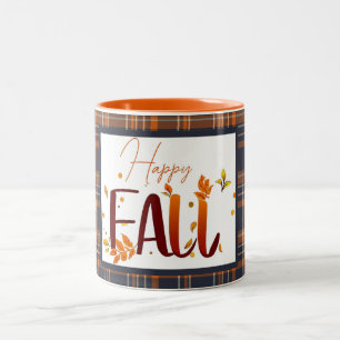 Caneca De Café Em Dois Tons Queda/outono/folhas/xadrez