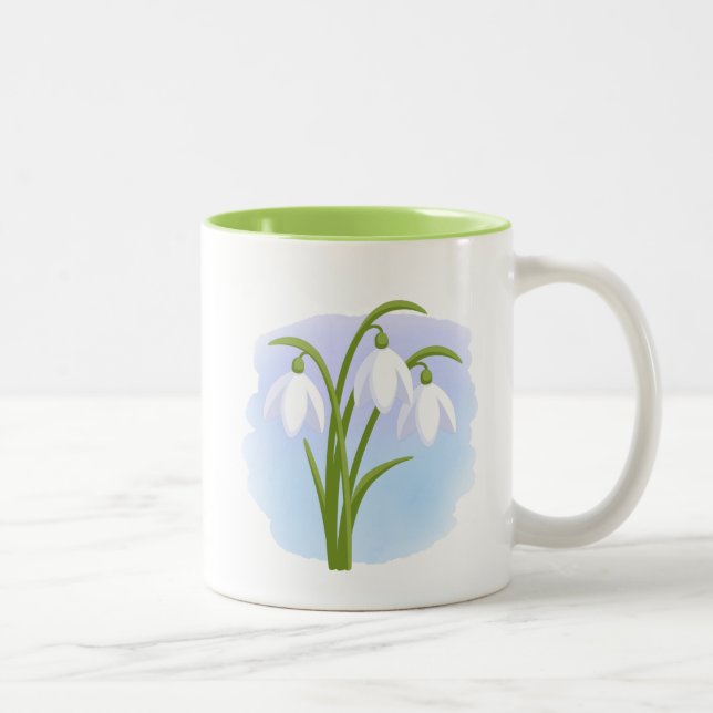 Caneca De Café Em Dois Tons Quedas de neve - Flores de primavera em Azul de Aq (Direita)