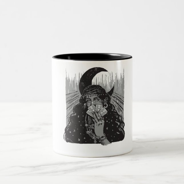 Caneca De Café Em Dois Tons queen card art design moon  (Centro)