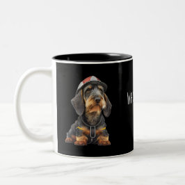 Caneca De Café Em Dois Tons Quem resgatou quem - Wirehaired Dachshund