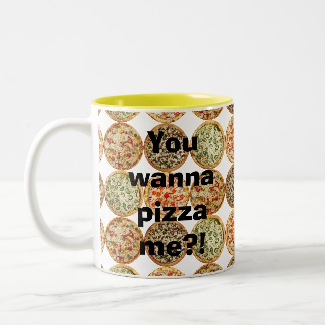 Caneca De Café Em Dois Tons "Quer me fazer pizza?!" (Esquerda)