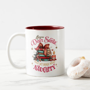 Caneca De Café Em Dois Tons Querido Papai Noel, Só Meus Livros Foram Travessos