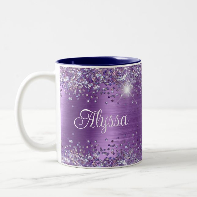 Caneca De Café Em Dois Tons Quic Glittery Purple Ametyst Glam Name (Esquerda)