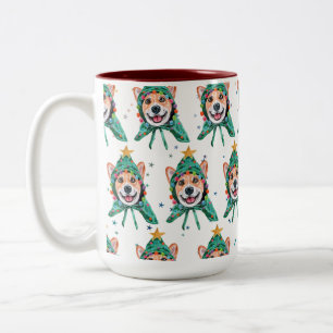 Caneca De Café Em Dois Tons Raça de Cão Corgi Natal