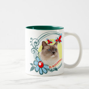 Caneca De Café Em Dois Tons Ragdoll com borboletas vermelhas