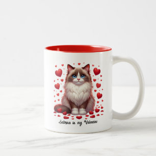 Caneca De Café Em Dois Tons Ragdoll Romance: Peças de Coração do Dia de os nam