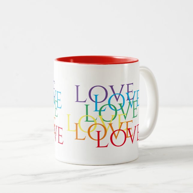 Caneca De Café Em Dois Tons RAINBOW AMOR Red Dois Tons Mug (Frente Esquerda)