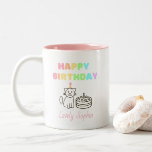 Caneca De Café Em Dois Tons Rainbow&Cat Feliz Aniversário, Mug De Café De Do
