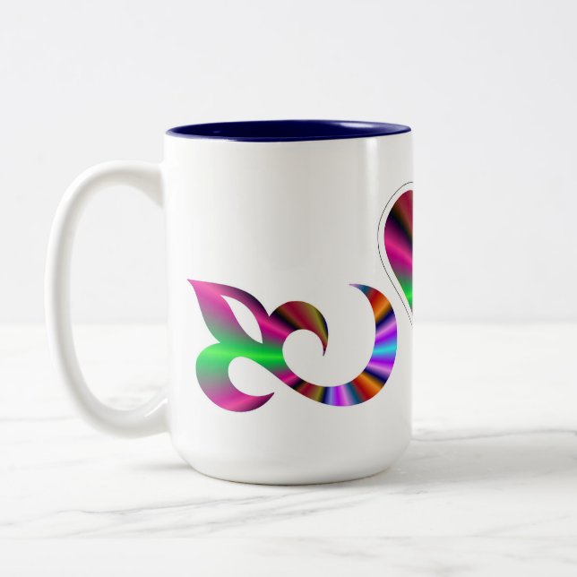 Caneca De Café Em Dois Tons Rainbow Heart Lily e Butterfly (Esquerda)