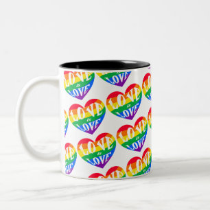 Caneca De Café Em Dois Tons Rainbow Hearts Love Is Love Pride