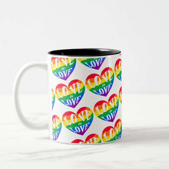 Caneca De Café Em Dois Tons Rainbow Hearts Love Is Love Pride (Esquerda)