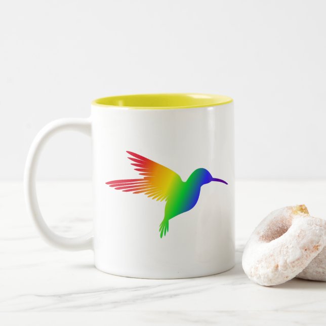 Caneca De Café Em Dois Tons Rainbow Hummingbird (Com Donut)