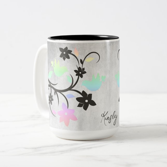 Caneca De Café Em Dois Tons Rainbow Pastel Lovebird Coffee Mug De Dois Tons (Frente Esquerda)