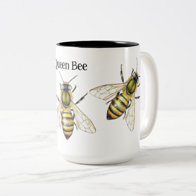 Caneca De Café Em Dois Tons Rainha Bee Illustração Honeybee (Frente Esquerda)