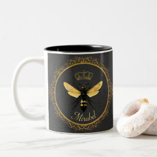 Caneca De Café Em Dois Tons Rainha Cinza de Abelhas Francesas Elegante Amarelo
