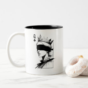 Caneca De Café Em Dois Tons Rainha de Espadas (Estilo 1) Desenho de Arte Fina