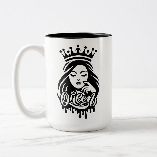 Caneca De Café Em Dois Tons Rainha Design – Coroa Real Elegante (Esquerda)