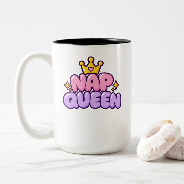 Caneca De Café Em Dois Tons Rainha do Cochilo (Com Donut)